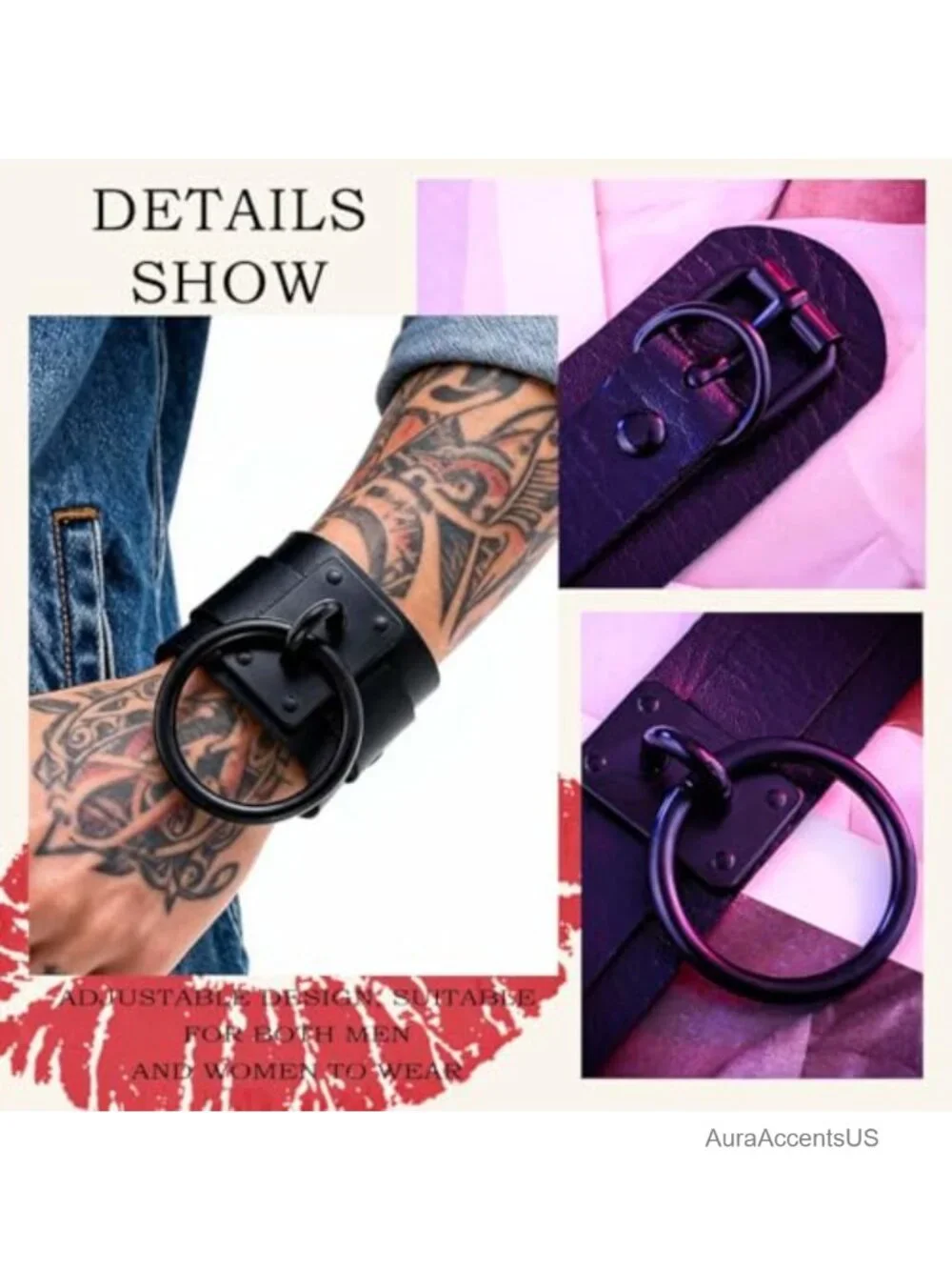 Gothic PU Leather Cuff Bracelet Adjustable Punk Wristband Halloween Cosplay